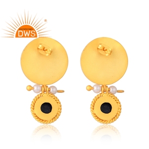 ต่างหูประดับอัญมณีไข่มุกชุบทอง18K ดีไซน์ใหม่ - Product Image 2
