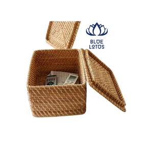 La decoración del hogar vintage hecha a mano de Vietnam es la fuente de la decoración de caja de ratán importada más popular tejida a mano Blue Lotus - Product Image 1