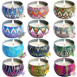 Bougie classique en cire de soja en vrac, pot en métal imprimé, pour toutes les occasions, cadeaux et usage domestique - Product Image 1