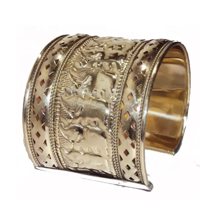 Perhiasan Personalisasi Gelang Perhiasan Kuningan Gelang dengan Desain Gajah Berlapis Emas Gelang Manset untuk Pembeli Mode