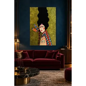 Impression sur toile de femme bohème Fida avec plumes et cheveux tressés - Product Image 5