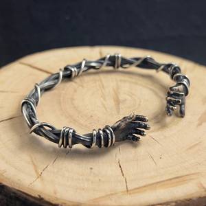 Hand Shaped Unisex Adjustable Silver Cuff Bracelet High Quality <b>Braided</b> Hug Hands Bangle Handmade Gif Fashion <b>Accessory</b> - Product Image 4