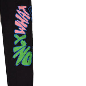 Stylish 200 GSM Black Fleece Casual <b>Trousers</b> Streetwear All-Over Screen Printed Designs <b>Elastic</b> <b>Waist</b> Closure - Product Image 4