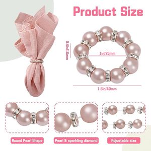 Rose Gold Pearl Beaded Napkin <b>Ring</b> Luxury Design <b>Stretched</b> Rhinestone Napkin <b>Ring</b> for Wedding Birthday Dinner Table Decoration - Product Image 3