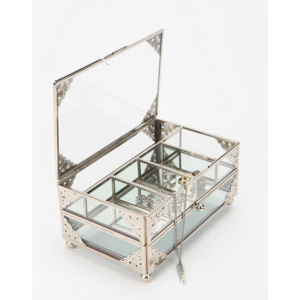 Organisateur et boîte de rangement de bijoux en métal argenté de luxe moderne avec tiroir à 2 niveaux Décoration de Noël en verre faite à la main - Product Image 2