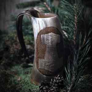 Taza para beber vikingo de cuerno Natural con diseño de animales Feng Shui respetuoso con el medio ambiente grabado a mano en 3D de alta calidad - Product Image 1