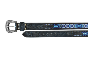 Ceinture décontractée de style occidental de luxe faite à la main en cuir de vache véritable avec broderie florale perlée et boucle en cuivre - Product Image 3