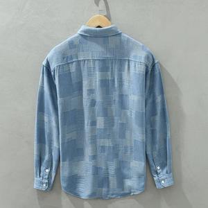 Camisas de hombre de alta calidad de manga larga camisa de mezclilla Vintage logotipo personalizado Casual trabajo algodón abotonado camisa de invierno - Product Image 2