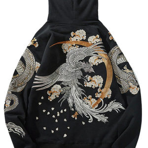 Sudadera con Capucha Bordada con Dragón Negro, Unisex, Estilo Oriental de Lujo, Sudadera Informal de Forro Polar Cálido, Sudadera con Capucha de Moda - Product Image 6