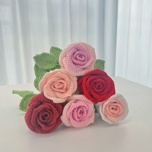 Handmade Woven Crocheted <b>Artificial</b> Rose Wine Glass <b>Bouquet</b> Home Decor Gift for Girlfriend on Graduation or Chinese New Year - Product Image 2