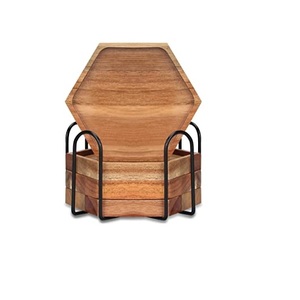 Juego de posavasos de bambú de calidad superior 4 piezas posavasos sin nueces de piedra para bebidas con soporte decoración del hogar - Product Image 3