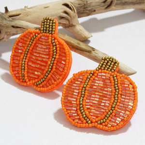 ต่างหูลูกปัดฟักทองฮาโลวีนสุดสร้างสรรค์, ต่างหูลูกปัดข้าวทำด้วยมือสำหรับใส่ฮาโลวีนแปลกใหม่1คู่ - Product Image 1