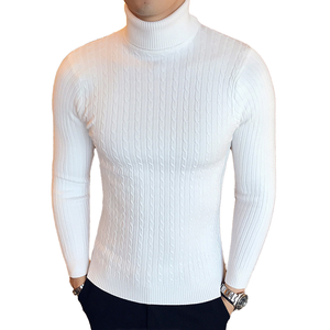 Jersey de cuello alto a la moda para hombre, suéter de invierno de manga larga, patrón de cuello de tortuga, tejido transpirable para el calentamiento de la temporada de otoño - Product Image 1