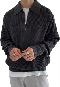 Pull en tricot à col rond personnalisé pour hommes en Offre Spéciale 100% coton avec fermeture à glissière pour la saison d'hiver - Product Image 2