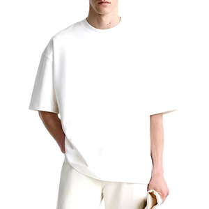 Camiseta de hombre en stock 100% algodón logotipo personalizado diseño lujo calidad Rib cuello redondo Oversize Drop Shoulder Streetwear camiseta en blanco - Product Image 6