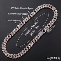 Nouveau bracelet chaîne cubaine bicolore pour femme en or rose 18 carats 12 mm, serti de pierres, style AI Jewelry