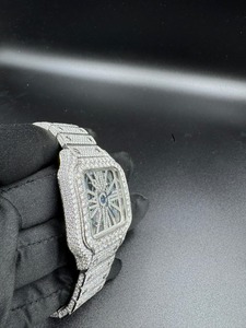 Montre de luxe 39,8 mm en acier inoxydable, boîtier carré, squelette antique, diamants Moissanite, style Hip Hop glacé, mouvement mécanique - Product Image 5