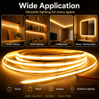 UL ETL Süper Uzun COB Şerit 30m DC48V Sıcak Beyaz 10MM Kesilebilir Kısılabilir Yumuşak Düzgün Işıltılı COB LED Şerit Işık İç Mekan Kullanımı İçin