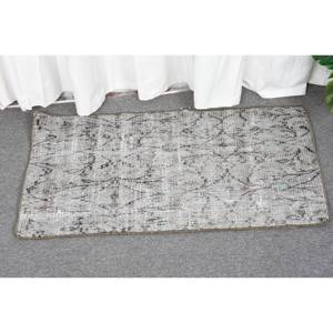 Alfombra de lana turca moderna Vintage de 1,5x2,9 pies, tejido plano de retazos gris y azul para decoraciones de sala de estar, respaldo de látex para pasillo - Product Image 1