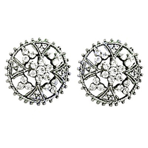 Pendientes antiguos de Plata de Ley 925 sólida con Zirconia cúbica blanca, patrón de flores estéticas, gelatina dorada y plateada para mujer - Product Image 1