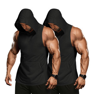 Camiseta sin Mangas con Capucha para Hombre, para Invierno, Deportiva, Ajustada, para Gimnasio, Musculación, Transpirable, Lisa, Teñida - Product Image 1