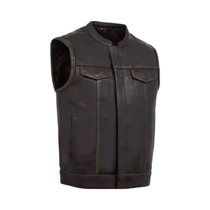 Gilet de moto classique à double fermeture en cuir noir de qualité supérieure pour hommes-Gilet de moto grande taille avec logo personnalisé - Product Image 1