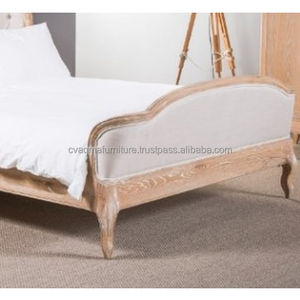 Classic Paris France <b>Bed</b> Solid Wood with Upholstered Fabric Custom and Color Whitewashed <b>Antique</b> - Product Image 4