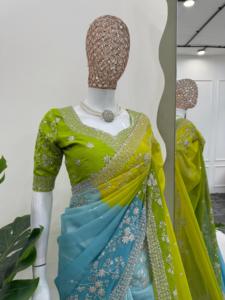 Premium Tibby Silk Saree with Digital Print & Elegant <b>Sequin</b> Embroidery with Handcrafted Digital Print & Embellishments - Product Image 4