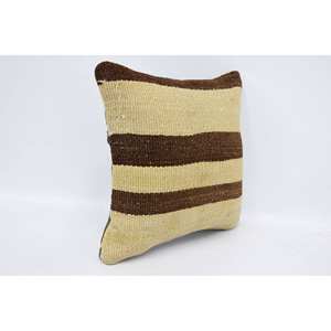 Oreiller en laine patchwork Kilim beige à rayures subtiles 12x12 pouces en soie imprimé floral vintage tissé coussin décoratif literie portable - Product Image 3