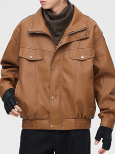 Streatwear Veste de vélo en cuir PU personnalisée pour hommes, coupe ample, taille plus, vestes en cuir non tissé rabattues pour hommes - Product Image 5