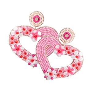 Boucles d'oreilles en forme de cœur, broderie de perles de rocaille faites à la main, bijoux en perles de sequins rouges et roses, design de la Saint-Valentin, accessoires de fête, personnalisables - Product Image 5