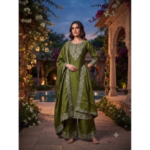 Ensemble Kurta Palazzo en Soie Satinée Décontracté pour Femme avec Dupatta - Haut d'Été à Séchage Rapide - Product Image 1
