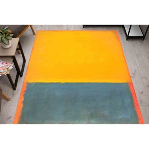 Tapis de style Mark Rothko : Tapis imprimé minimaliste jaune et gris, tapis doux non tissé - Product Image 5
