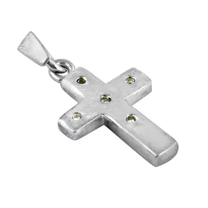 Colgante de Cruz de Plata 925 con Baño de Rodio y Piedras Preciosas, Hecho a Mano, Color Oro Rosa, para Mujer - Product Image 1