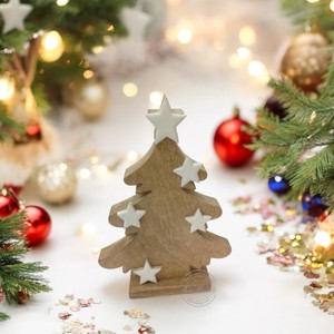 Decoración de árbol de Navidad de madera hecha a mano, ideal para exhibición de mesa de vacaciones, acento festivo de invierno para el hogar y decoración de regalos - Product Image 6