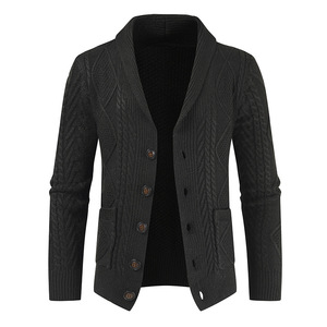 Otoño Invierno hombres gruesos de manga larga sólido cárdigan suéter chaqueta con cierre de un solo botón Casual Spandex/poliéster prendas de punto - Product Image 4