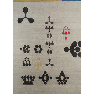 Tapis en laine et soie de bambou noué à la main, gris et noir, motif géométrique abstrait, 9x12, pour la maison et le couloir, épaisseur 10 mm - Modèle - Product Image 1