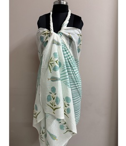 Summer <b>Women's</b> Effortless Style Durable Breathable Cotton Sarong <b>Wrap</b> Hand Block Printed Traditional Indian Design <b>Shawl</b> Beach - Product Image 1