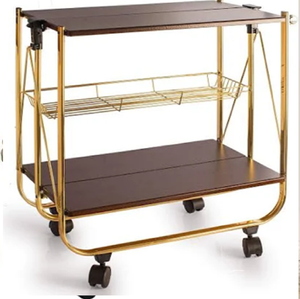 Carrito de Servicio Redondo de Tres Niveles de Metal Dorado Altamente Decorado, Estantes con Espejo, Estilo Barroco de Lujo, Disponible a Precio de Mayoreo - Product Image 6