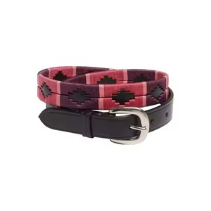 Cinturón de cuero negro con bordado de colores arcoíris y hebilla de latón Cinturón de polo Gaucho argentino artesanal vibrante - Product Image 2