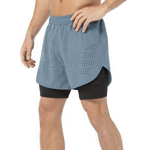 Hot Sale Men's Double-<b>Layer</b> Cotton Shorts Custom Colors Durable Breathable Quick Dry Solid Pattern <b>Mid</b> Elastic Waist High Street - Product Image 5