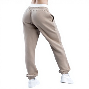 Women's Blue Fleece <b>Harem</b> Pants Mid Waist Elastic Drawstring Loose Fit Full Length Solid Color Casual 320g Pockets Winter - Product Image 4