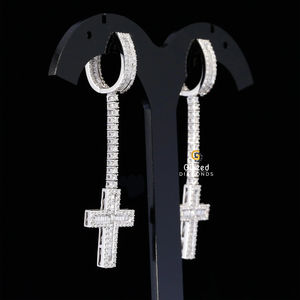 Brillante totalmente helado pendientes colgantes de Hip Hop redondo brillante y Baguette laboratorio cultivado diamantes VVs claridad 925 plata esterlina - Product Image 2