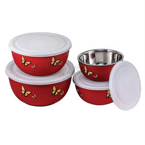 Bols en acier inoxydable de première qualité avec couvercles revêtus de plastique, avec un papillon design classique élégant - Product Image 1