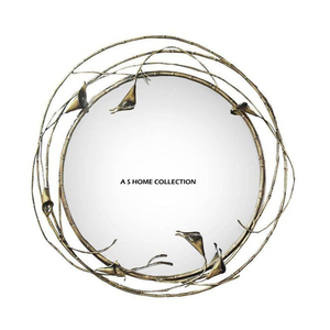 Modern <b>Home</b> Aluminum Metal Round Shape Golden Finished Wall Mirror Luxury <b>Home</b> Accent Wall Decoration - Product Image 1