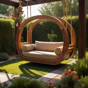 Fournisseur de mobilier de jardin haut de gamme contemporain en bois massif, balançoire extérieure portable deux places, résistante aux intempéries, en teck. - Product Image 2