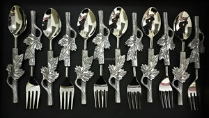 Juego de cuchara y tenedor con diseño de hoja chapada en plata táctil de lujo de 12 piezas a precio mayorista - Product Image 4