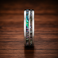 Bague de mariage JLM professionnelle personnalisée en acier inoxydable 316L avec incrustation double rangée de coquillages d'ormeau pour hommes et femmes