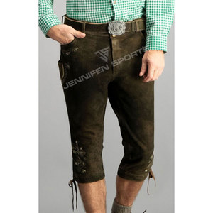 Estilo tradicional hombres Lederhosen largo bávaro genuino cuero de vaca gamuza bordado en botones frontales cierre con bucles de cinturón - Product Image 2