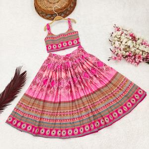 Shoryam Fashion Kids <b>Pink</b> Digital Print Lehenga Choli Sleeveless <b>Crop</b> <b>Top</b> Skirt Set Girls Traditional Ethnic Wear Party - Product Image 1